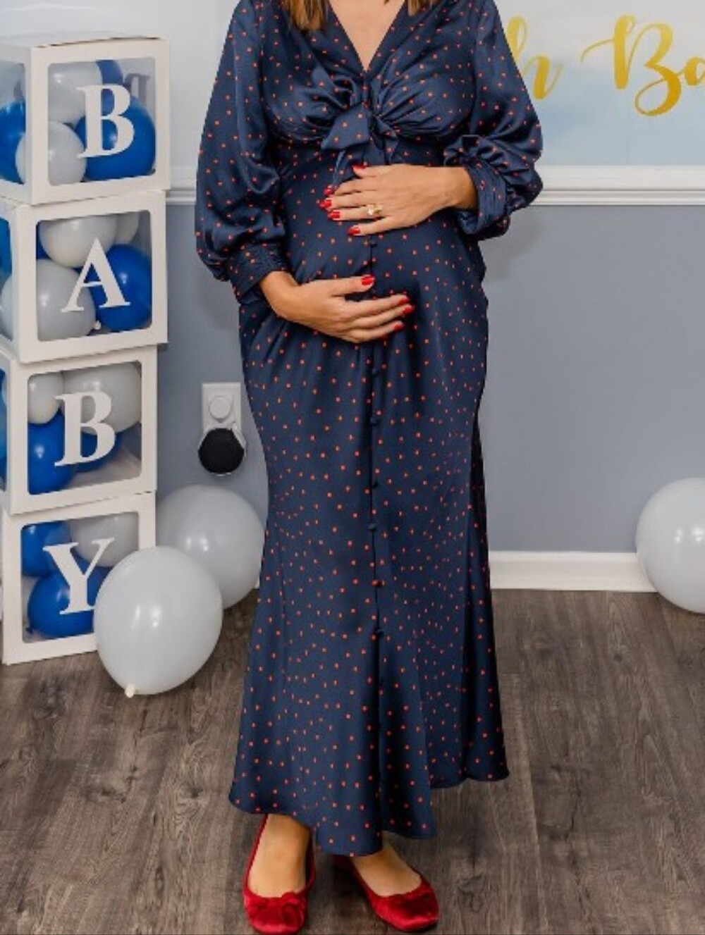 Asos Navy Polka Dot Maternity Maxi Dress